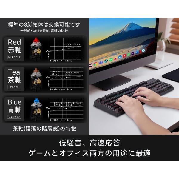 CHONCHOW ゲーミングメカニカルキーボード 無線 有線接続 茶軸 108キー