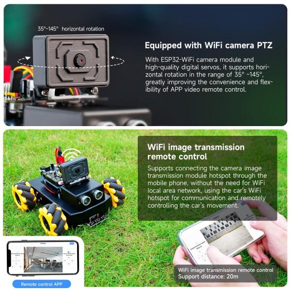 Yahboom 全方向ホイール AI インテリジェント ロボット キット ESP32 カメラ アプリ制御付き UNO R3 との画像