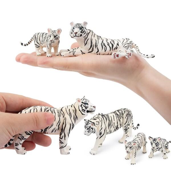 TOYMANY 6PCSホワイトタイガーフィギュア 野生動物フィギュア トラ
