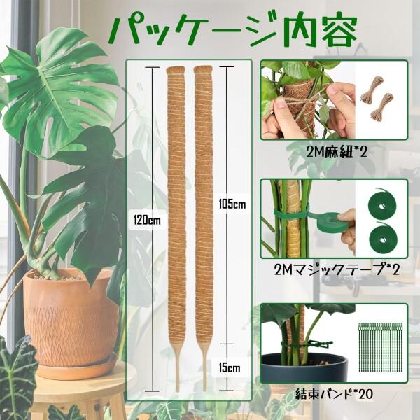 園芸 支柱 120cm 2PCS 太め モンステラ支柱 ココスティック DIY曲げる