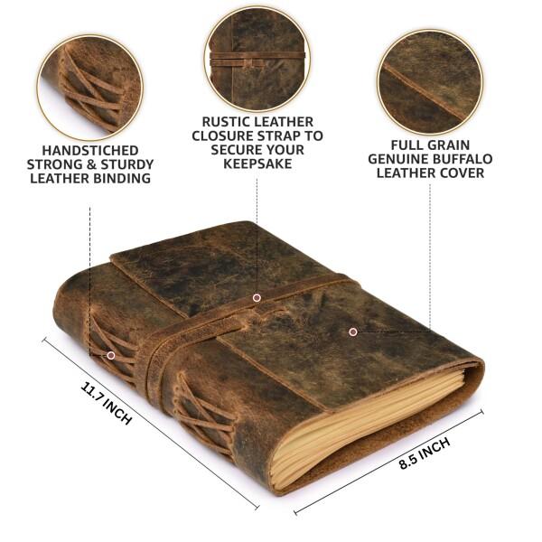 LEATHER VILLAGE 罫線入り革綴じジャーナル - 260ページ、ラスティックブラウン (A4) - Book of Shadows - ラ_3