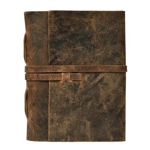LEATHER VILLAGE 罫線入り革綴じジャーナル - 260ページ、ラスティックブラウン (A4) - Book of Shadows - ラ_5