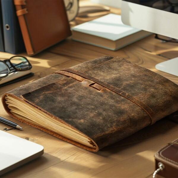 LEATHER VILLAGE 罫線入り革綴じジャーナル - 260ページ、ラスティックブラウン (A4) - Book of Shadows - ラ_6