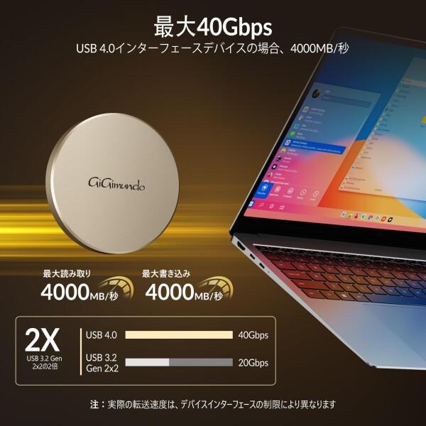 GiGimundo GQ40 2TB 40GBPS外付けSSD磁気 マグネット付き 最大高速4000 MB/s、丸型デザイン、高速ファイルの画像