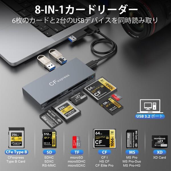 8in1 CFexpress Type B カードリーダー USB 3.2 Type C/USB A to CFexpress B メモリカードアダプタ 10Gbps高速転送_1