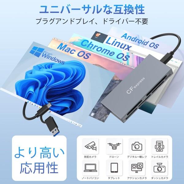 8in1 CFexpress Type B カードリーダー USB 3.2 Type C/USB A to CFexpress B メモリカードアダプタ 10Gbps高速転送_5
