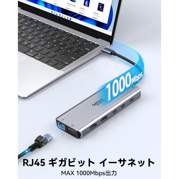 Selore USB C ドッキングステーション hdmi 2つ type-c usb ハブ
