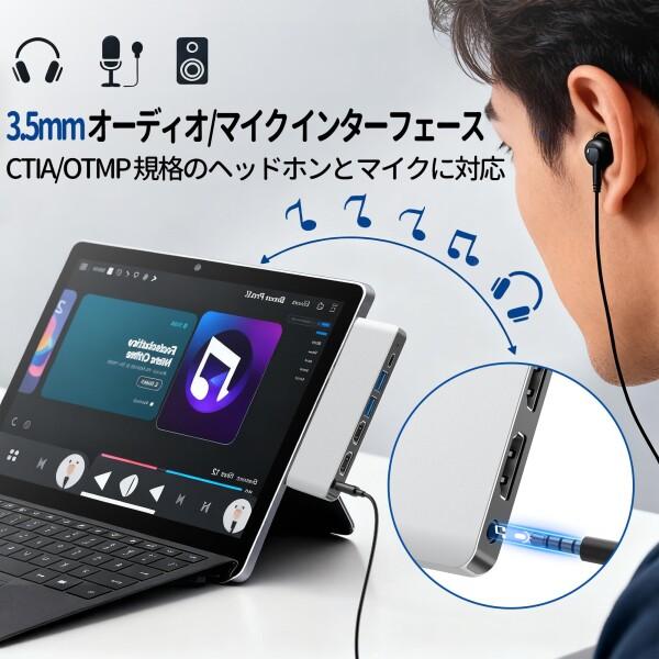 Surface Pro 12 USB ハブ、 4画面出力 (デュアル HDMI+ USB-C
