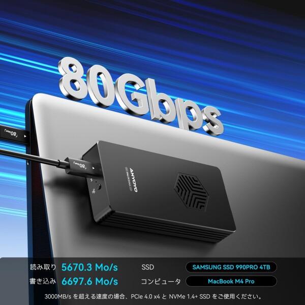 ANYOYO 80Gbps M.2 NVMe SSD エンクロージャー（冷却ファン搭載