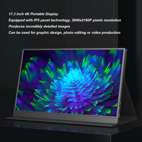 4K ポータブルモニター、17.3インチ 3840x2160P ラップトップモニター 