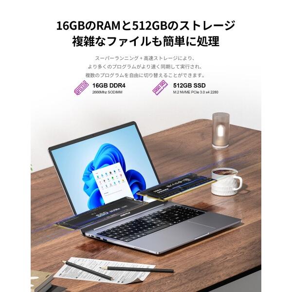 ノートパソコン 16GBメモリ+512GB SSD 16インチ 1920×1200 IPS液晶