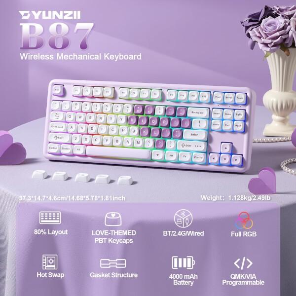 YUNZII B87 ワイヤレスメカニカルキーボード ゲーミングキーボード BT5