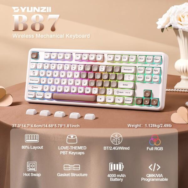 YUNZII B87 ワイヤレスメカニカルキーボード ゲーミングキーボード BT5