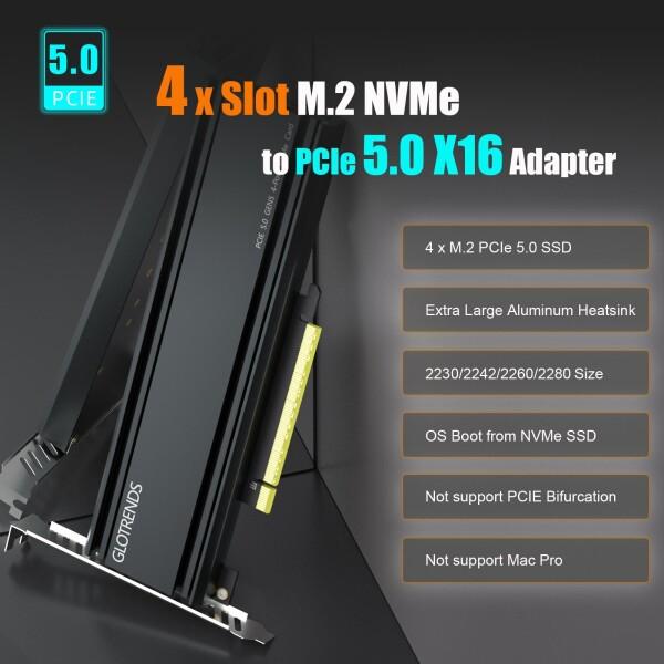 GLOTRENDS PA54L 4 枚 M.2 PCIe 5.0 変換アダプタ（4 NVMe SSD 対応）M