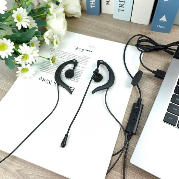 イヤホン 左右分離型 片耳/両耳 軽量 音量調整可能 有線 イヤホン 両耳 軽量 小型 耳掛け 左右両兼用 300°回転 USB 音量