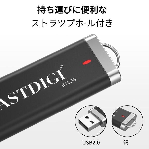 VASTDIGI USBメモリ 512GB USB 2.0 ハイスピード キャップ/ストラップ