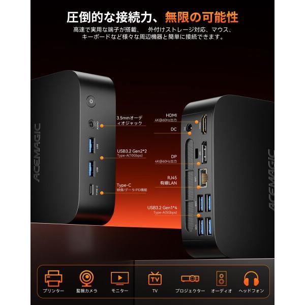 ACEMAGIC ミニpc ryzen 5 7430U 最大4.3GHz 6C/12T 高速マルチタスク 16GB RAM+512GB M.2 SSD拡張可 ミニパソコン Wiの画像