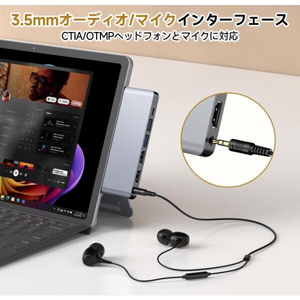 Surface Pro 12 ハブ 、4 画面対応 (2* HDMI+USB-C Thunderbolt 4)+
