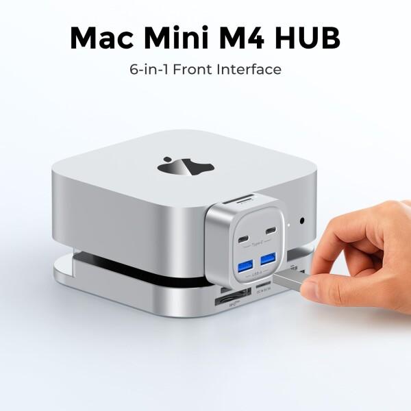 Mac mini M4 ハブ、6-in-1 フロントアクセスドッキングステーション