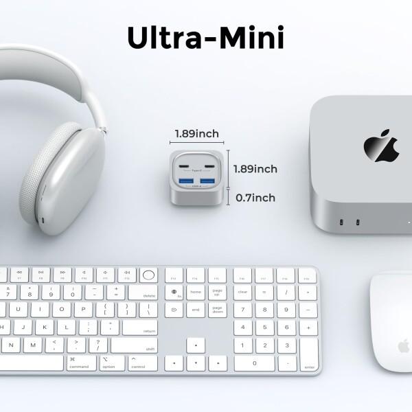Mac mini M4 ハブ、6-in-1 フロントアクセスドッキングステーション