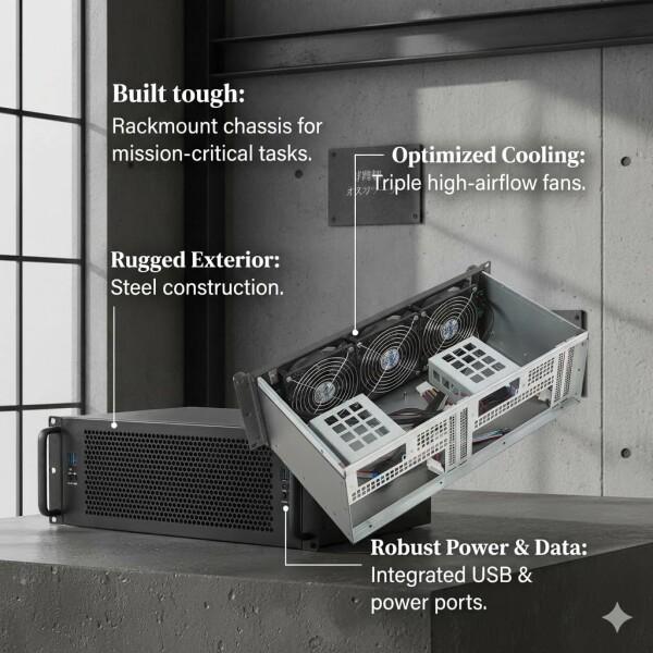 3U ラックマウントサーバーシャーシ、ブラックメタル、工業グレード IPCHASSIS 3U ラックマウントサーバーシャーシ、ブラックメタル、工業