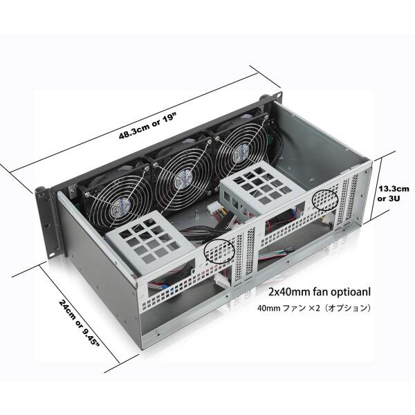 IPCHASSIS 3U ラックマウントサーバーシャーシ、ブラックメタル、工業