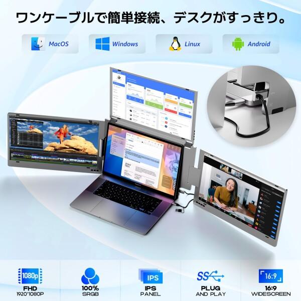 15.6インチ トリプルモニター 金属ボディ マルチモニター 3画面4画面