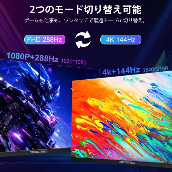 XUNDEFINED 27インチ ゲーミングモニター 4K モニター デュアルモード UHD@144hz/FHD@288hz 1ms応答速度 Fast_1