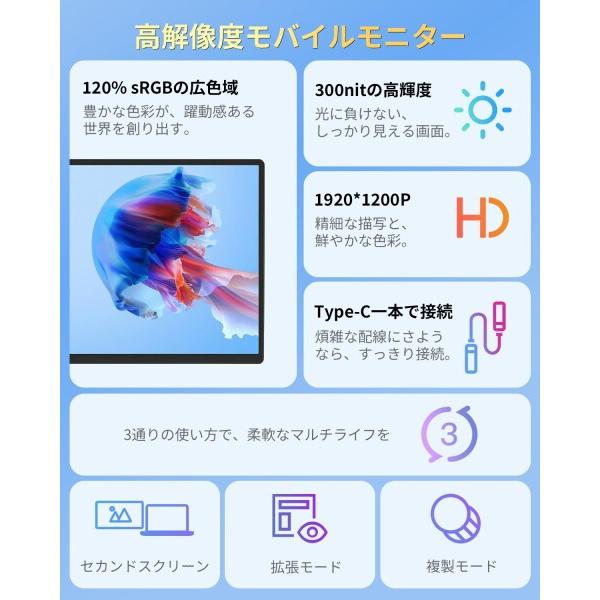 モバイルモニター 16インチ 1920*1200 ポータブルモニター ノートPC