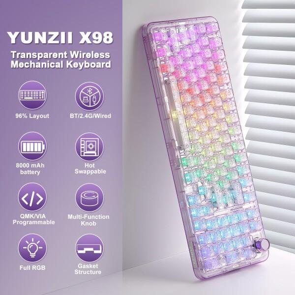 [新品、未使用] YUNZII X98 メカニカルキーボード ピンク筐体 Amazon | YUNZII X98 QMK/VIA対応 ワイヤレス メカニカルゲーミング