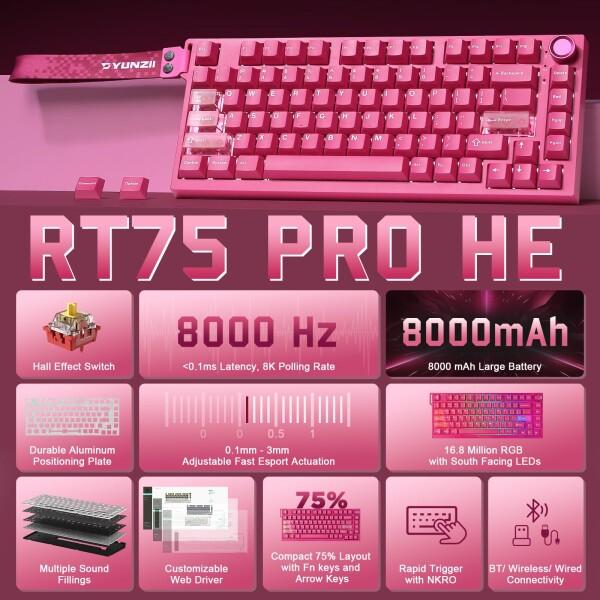 YUNZII RT75 PRO ワイヤレスゲーミングキーボード ラピッドトリガー