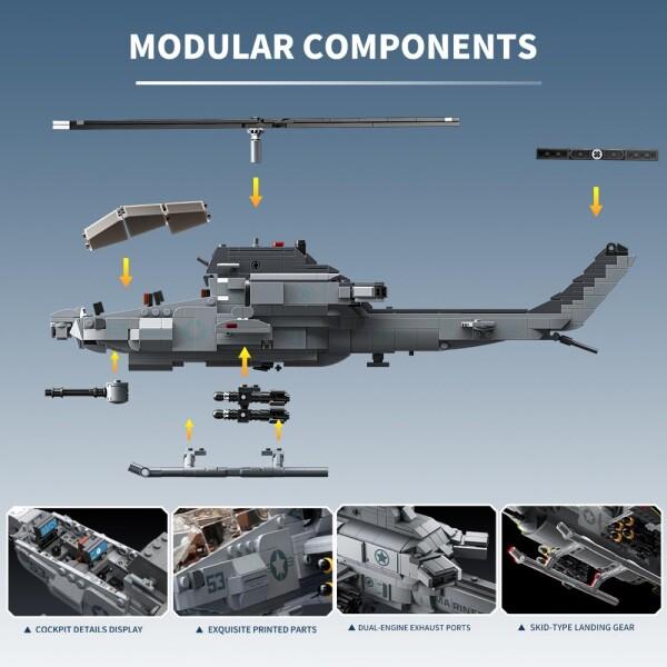 MISINI M8024 AH-1Wスーパーコブラ武装ヘリコプター積み木セット、958