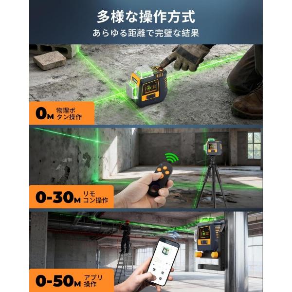 CIGMAN 4制御方式レーザー墨出し器 手勢/ボタン/リモコン/アプリ ±1.5