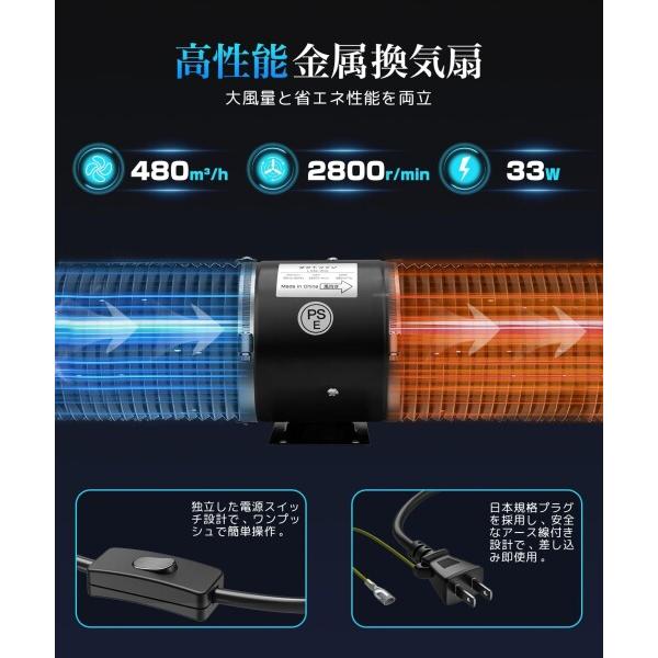 BreeRainz 換気扇 金属製 150mm 大風量 ダクトファン 強力排気 480m?/h