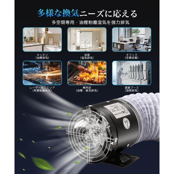 BreeRainz 換気扇 金属製 150mm 大風量 ダクトファン 強力排気 480m?/h