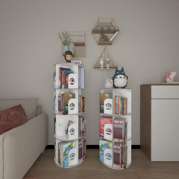 3段回転式本棚, 360度回転マルチシェルフ, ホワイト, スペース節約型, 子供用絵本収納ラック, 大_4