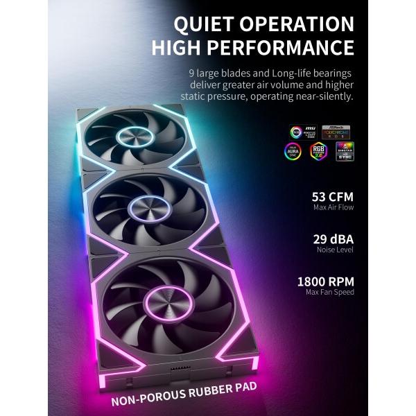 upHere ARGB PC ケースファン 120MM 正向排気ブレード 三連ファン 4Pin