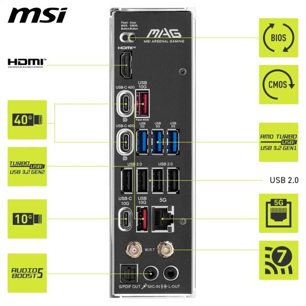 MSI MAG X870 トマホーク WiFi AM5 DDR5 8400MHZ(OC) USB4 4X M.2 HDMI 5G LAN WiFi 7 RGB ATX_5