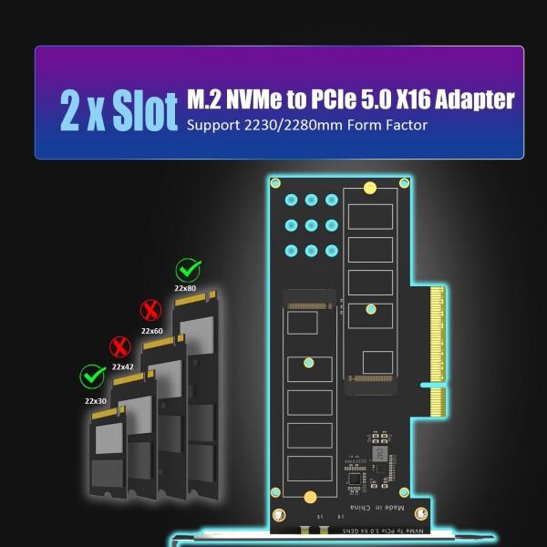 GLOTRENDS PA52L 2枚のM.2 PCIe 変換アダプタ， PCIe 5.0 x8 インターフェース， PCIe 分岐機能に非対応， M.2 NVMe_3