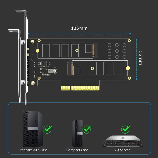 GLOTRENDS PA52L 2枚のM.2 PCIe 変換アダプタ， PCIe 5.0 x8 インターフェース， PCIe 分岐機能に非対応， M.2 NVMe_5