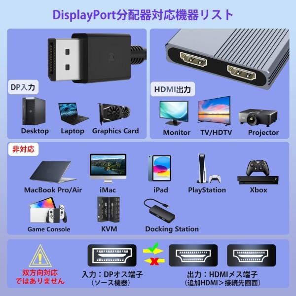 DisplayPort to デュアル HDMI 分配器 拡張モード対応DisplayPort 変換