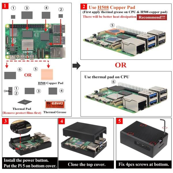 Geekworm Raspberry Pi 5 ケース P573 アルミニウム金属ケース