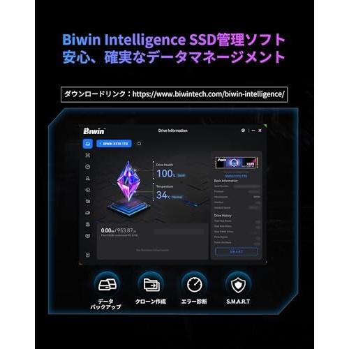 Biwin X570 PCIe Gen5.0 M.2 SSD 2TB Gen5×4 最大読込：14500MB/s
