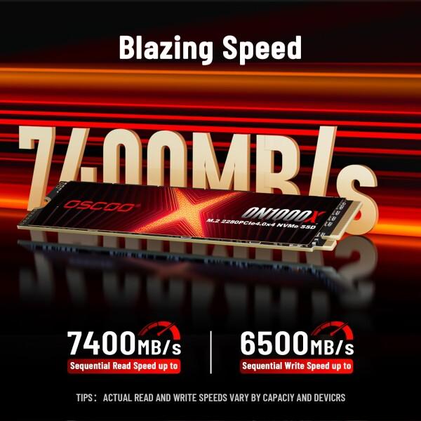 OSCOO 1TB NVMe PCIe 4.0 SSD、最大読込速度 7，400MB/s、最大書込速度 6，500MB/s、3D NAND 採用、グラフェンヒー_1