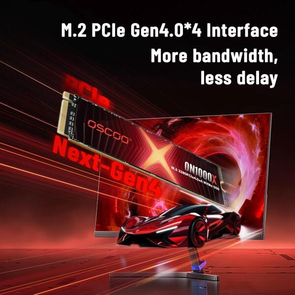 OSCOO 1TB NVMe PCIe 4.0 SSD、最大読込速度 7，400MB/s、最大書込速度 6，500MB/s、3D NAND 採用、グラフェンヒー_2