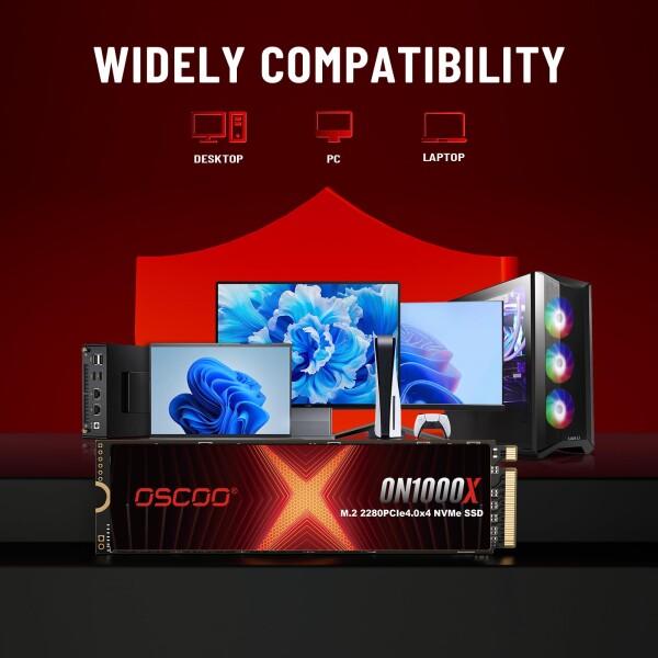 OSCOO 1TB NVMe PCIe 4.0 SSD、最大読込速度 7，400MB/s、最大書込速度 6，500MB/s、3D NAND 採用、グラフェンヒー_4