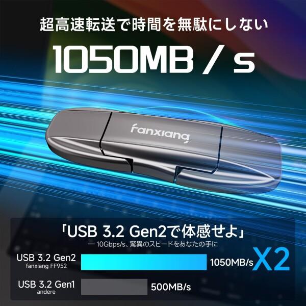 fanxiang 外付けSSD 512GB 最大読込1,050MB/sUSB3.2 Gen2対応 最大読込