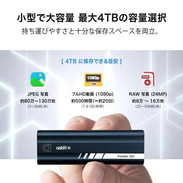 addlink P21 2TB Portable External SSD, Up to 2,000MB/s Read, USB 3.2 Gen 2x2, Lightweight Storage for Photography, Videoの画像