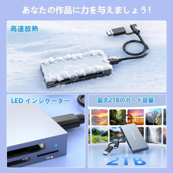 8-in-1 CFexpress Type B カードリーダー USB-C/USB-A 10Gbps超高速