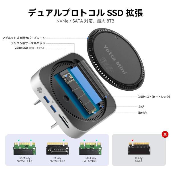 Yottamaster Mac mini M4 ドッキングステーション、9-IN-1 USB-Cハブ